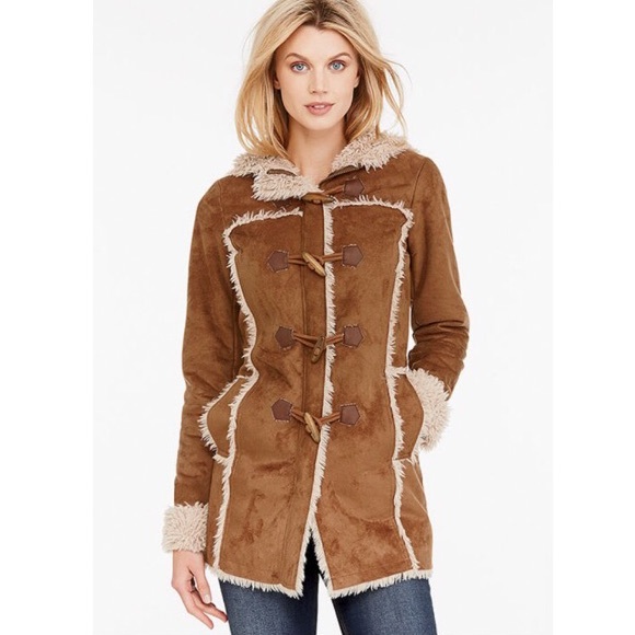 Toggle Faux Shearling Sherpa Suede Coat 